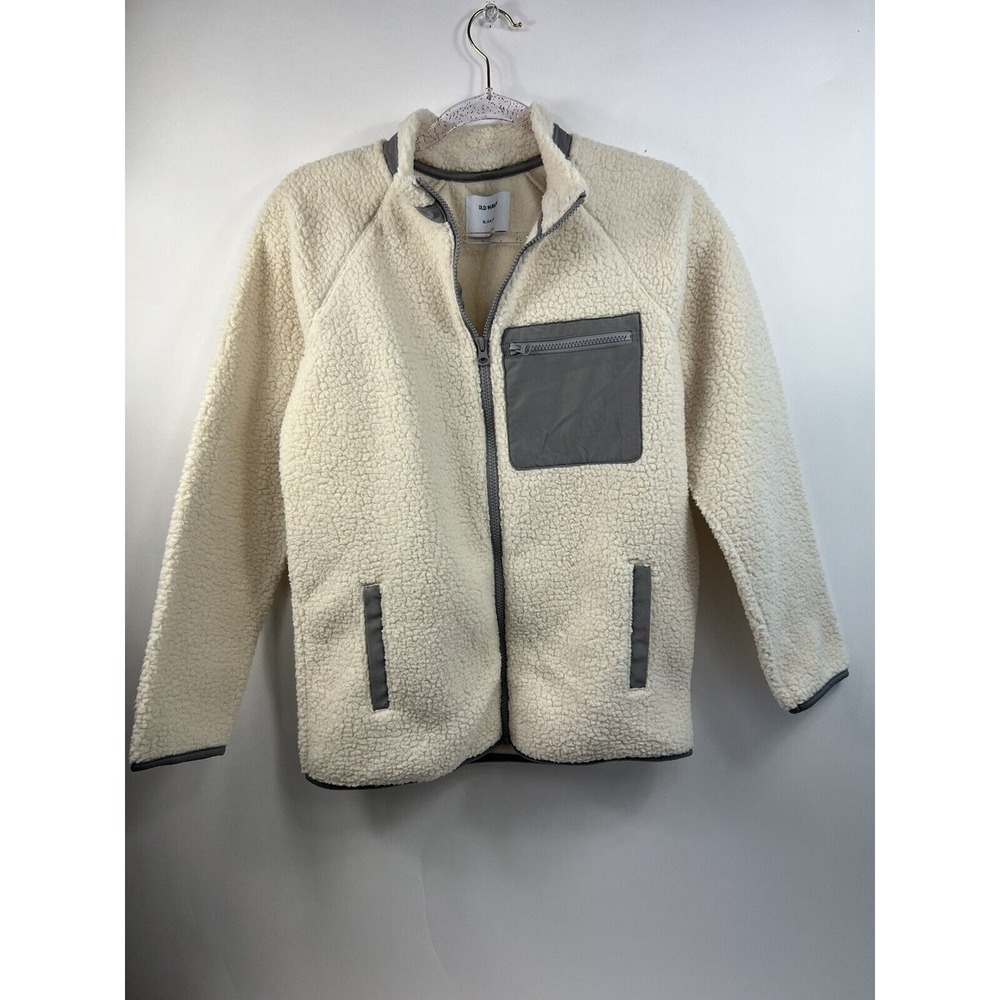 Old Navy Kids Unisex Fleece Hybrid Zip-Front Jacket Ivory Gray Sz 14-16 NWT
